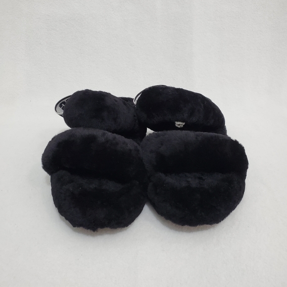 Ugg Oh Yeah Black/White Slingback Fur Slipper Sandals - Picture 2 of 6